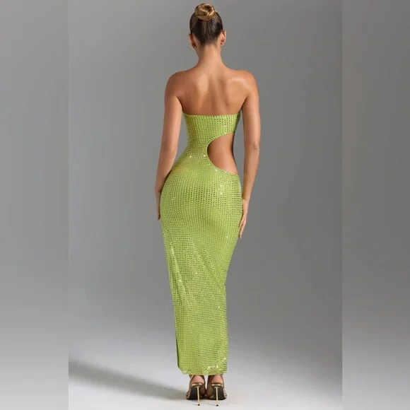 ALAMEA
Embellished Cut-Out Bandeau Maxi Dress in Pear Green - Picture 3 of 7
